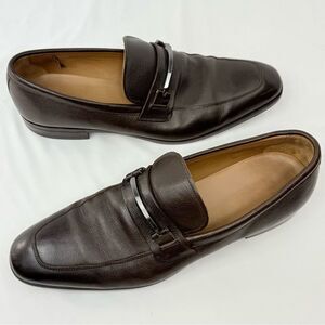 Hugo Boss Brown Leather Silver Tone Horse Bit Slip On Dress Loafer Shoes